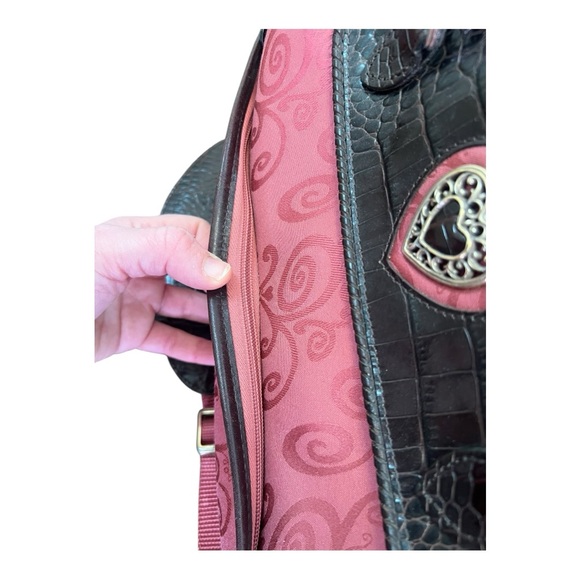 Brighton Pink & Brown Cherry Rose Large Beauty Case Satchel U210650 EUC - Picture 5 of 12